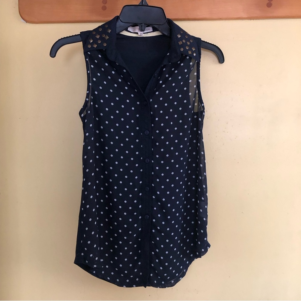 Navy Polka Dot sheer top